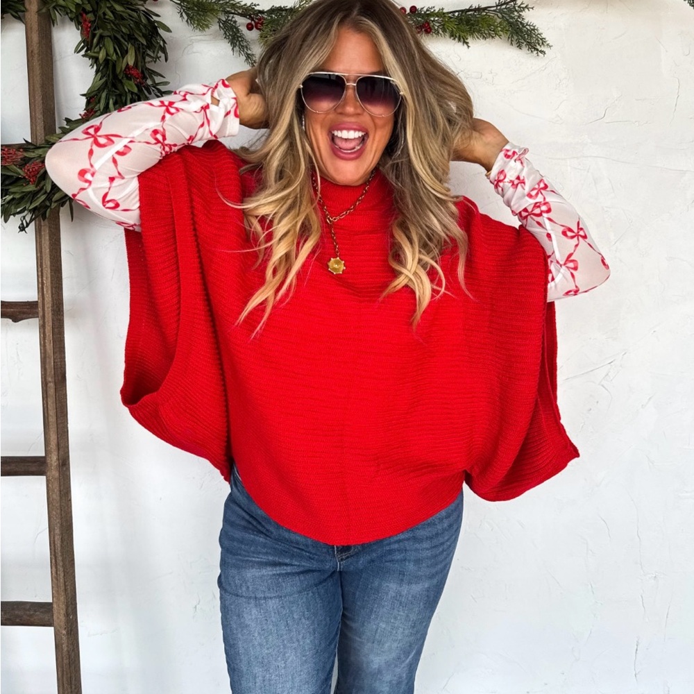 Red sweater poncho NWT